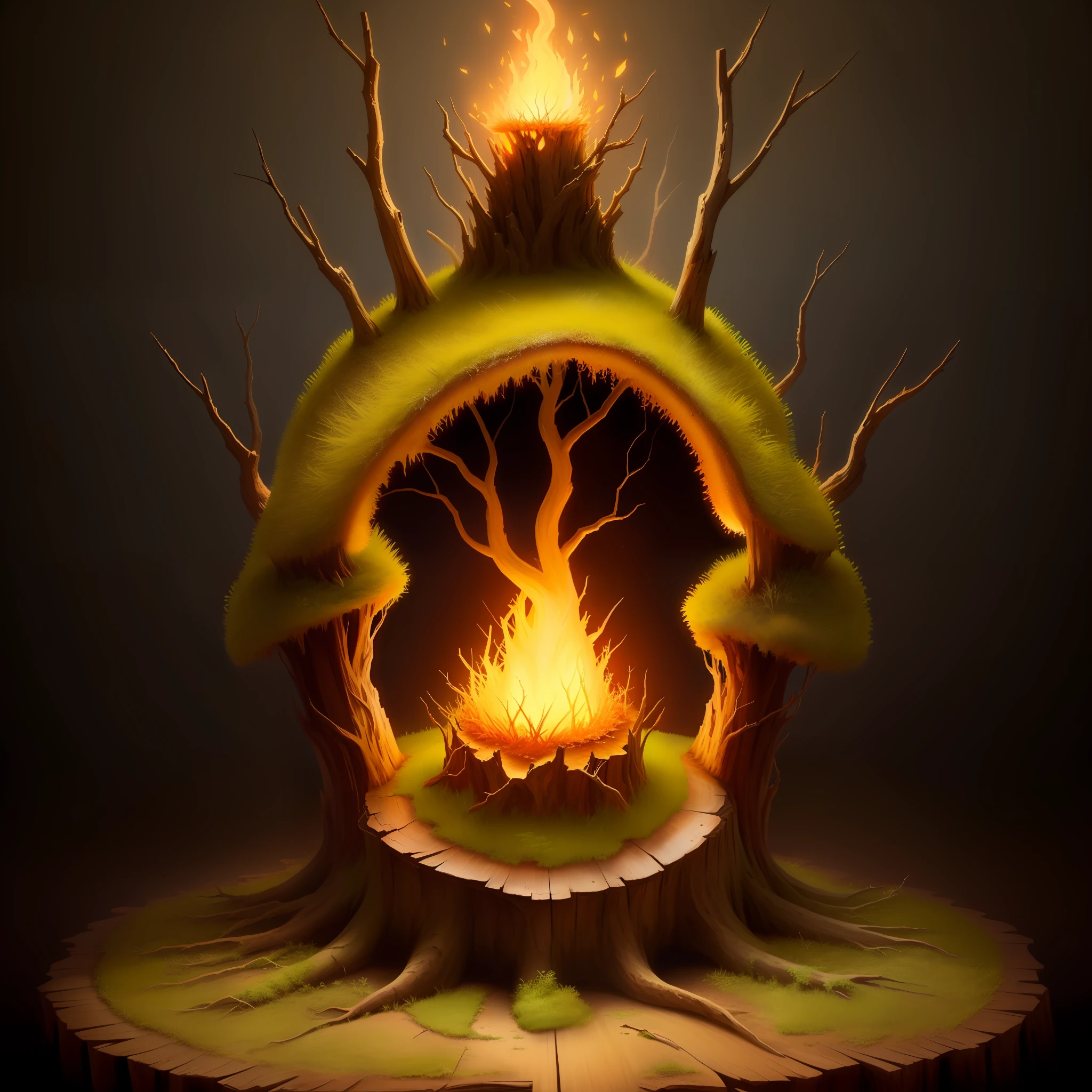 glowing broken stump hollow anthill singular realistic