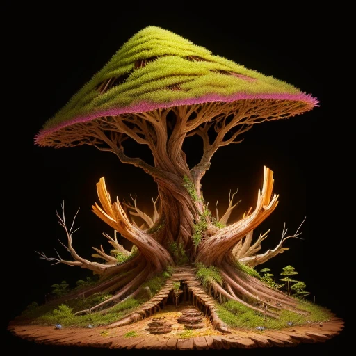 glowing broken stump hollow anthill singular realistic