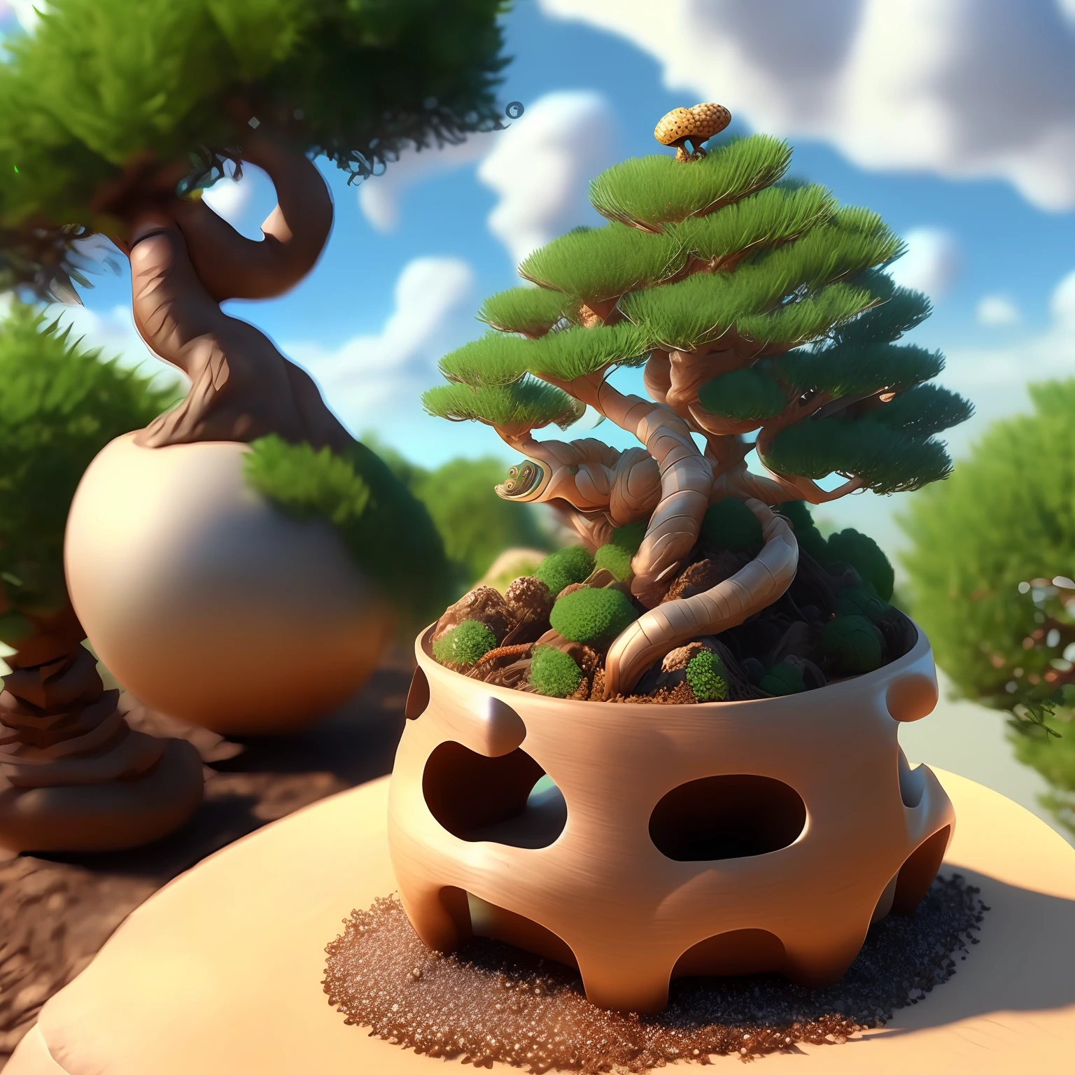 In this cute and gorgeous anthill next to a bonsai, with a beautiful bright rainbow in the sky. 
Ultra realistic 
.3d
Image
Anime