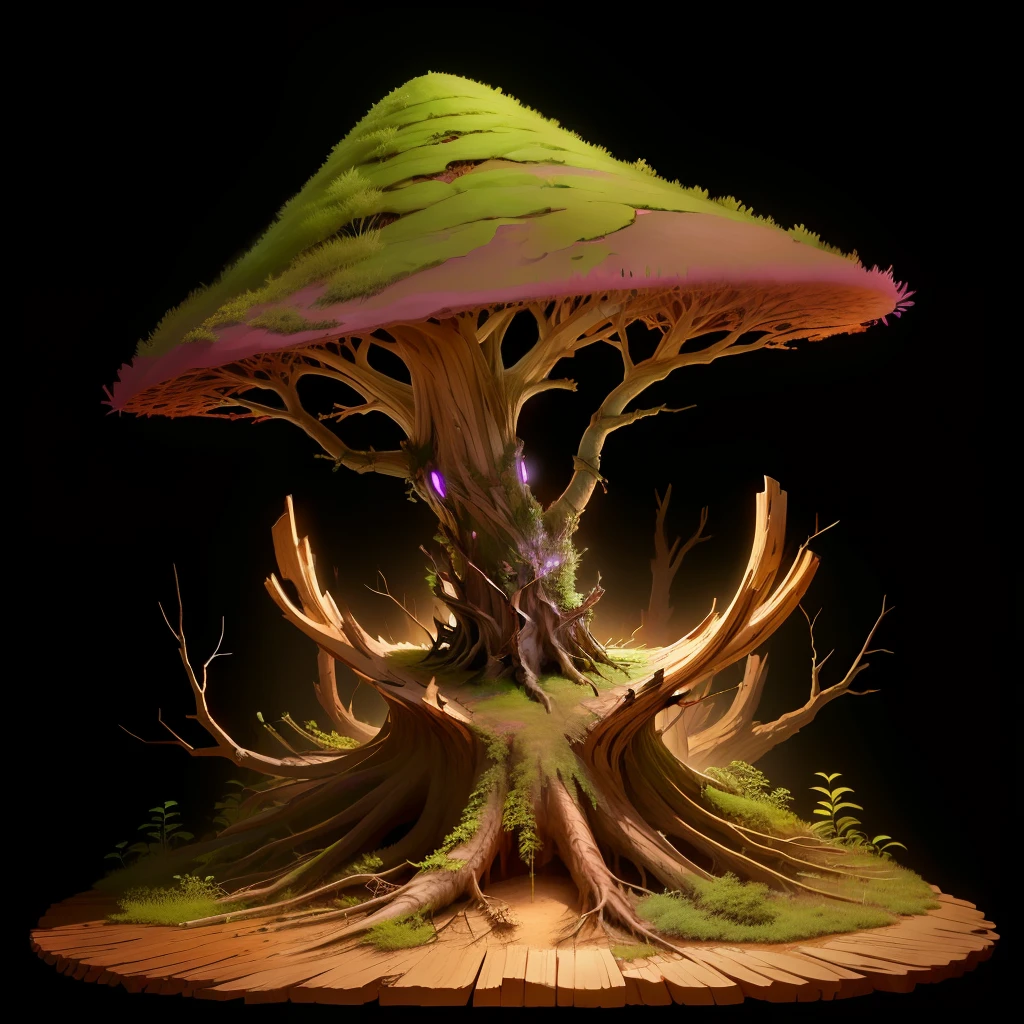 glowing broken stump hollow anthill singular realistic