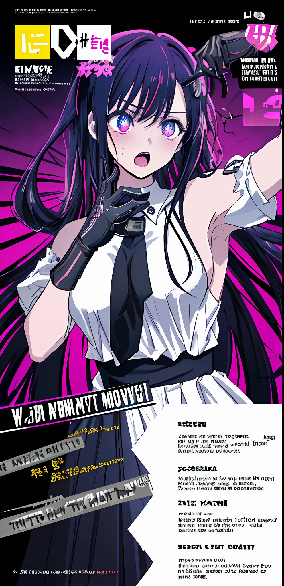 (((dramatic))), (((gritty))), (((intense)))) The movie poster features as the central character. She is shy in the center of the poster, wearing idol outfit, and a determined expression on her face. The background is dark and gritty, with a feeling of drunkenness. The text is bold and eye-catching, with catchy slogans that add to the overall drama and excitement. The color palette is dominated by dark colors, dotted with bright colors, giving the poster a dynamic and visual impact, tachi-e (magazine:1.3), (cover-style:1.3), fashionable, vibrant, outfit, posing, front, colorful, dynamic, background, element, confident, expressive, holding, statement, attachment, majestic, coiled, around, touch, scene, text, cover, bold, eye-catching, title, fashion, font, catchy, title, bigger, eye-catching, modern, trendy, focused, stylish, 1 girl, long hair, large breast,