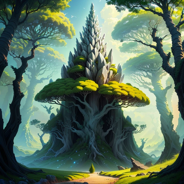 Dragon's tooth tree, anthill, luminous, moth, fantasy