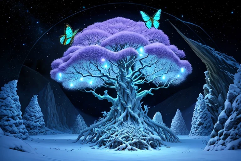 Dragon's tooth tree, anthill, luminous, moth, fantasy