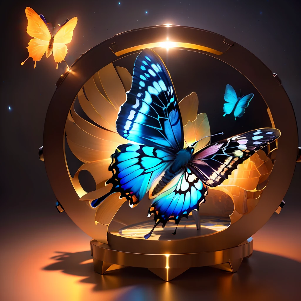 masterpiece, best quality, (extremely detailed CG unit 8k wallpaper), (best quality), (best illustration), (best shadow), A round hut, birthday, butterflies, starlight, neon, isometric 3D, octane render, ray tracing, ultra detailed, 8k