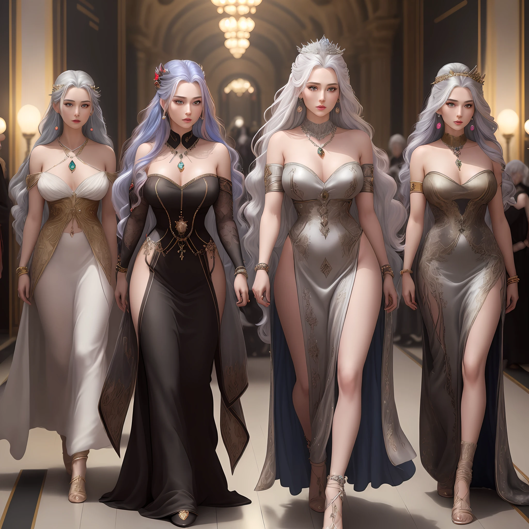 (((multicolored hair, [gray hair]))), ultra-realistic 8k CG, perfect face, flawless, clean, masterpiece, professional artwork, famous artwork, movie lights, movie bloom, perfect face, beautiful face, beautiful eyes, (((perfect female body, narrow waist))), gorgeous queen, royal, sacred, goddess, god-like, (royal palace), fantasy, fantastic, illusory, science fiction, (), beautiful clothes, lace, lace decoration, lace decoration, lace decorated socks, nsfw,ridiculous long hair, very long hair, (rich: 1.4), prestige, luxury, jewelry, diamonds, gold, pearls, gemstones, sapphires, rubies, emeralds, intricate details, delicate patterns, sexy, glamorous, seductive, erotic, glamorous, hair accessory, necklace, earrings, bracelets, armbands, looking at the audience,