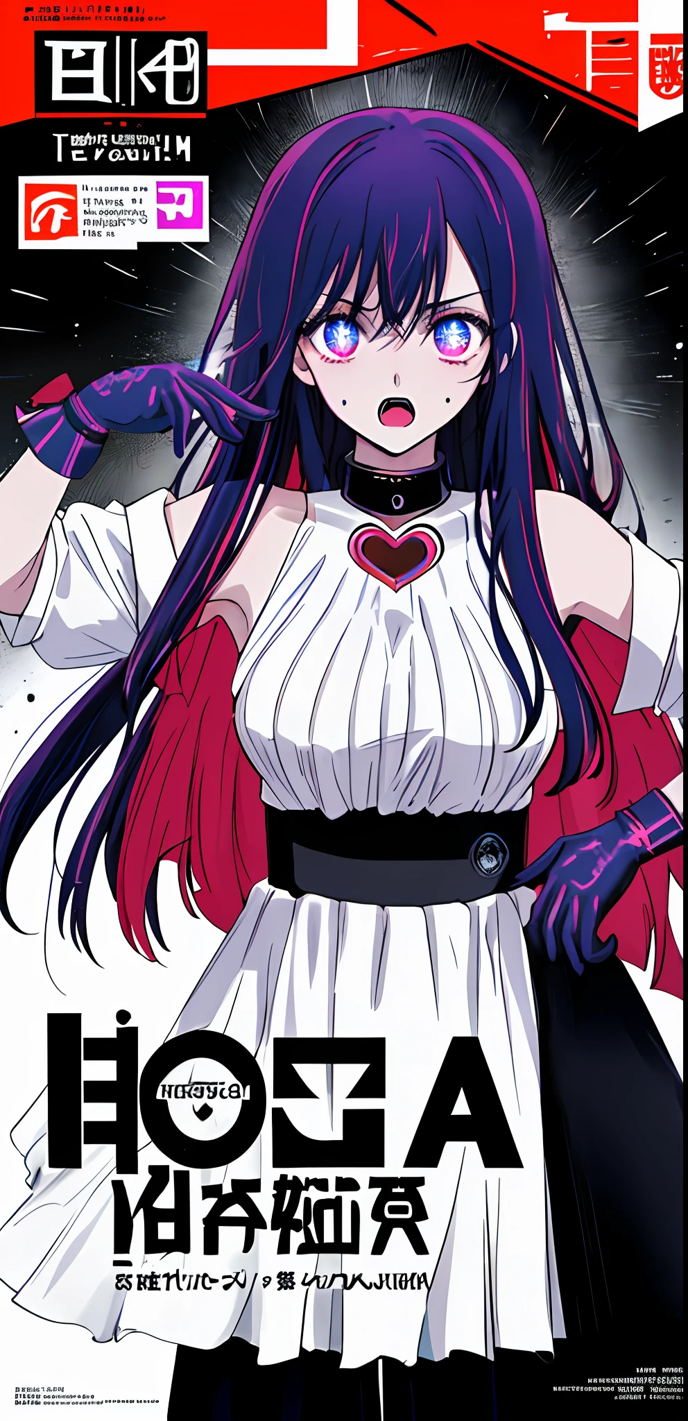 (((dramatic))), (((gritty))), (((intense)))) The movie poster features as the central character. She is shy in the center of the poster, wearing idol outfit, and a determined expression on her face. The background is dark and gritty, with a feeling of drunkenness. The text is bold and eye-catching, with catchy slogans that add to the overall drama and excitement. The color palette is dominated by dark colors, dotted with bright colors, giving the poster a dynamic and visual impact, tachi-e (magazine:1.3), (cover-style:1.3), fashionable, vibrant, outfit, posing, front, colorful, dynamic, background, element, confident, expressive, holding, statement, attachment, majestic, coiled, around, touch, scene, text, cover, bold, eye-catching, title, fashion, font, catchy, title, bigger, eye-catching, modern, trendy, focused, stylish, 1 girl, long hair, large breast,