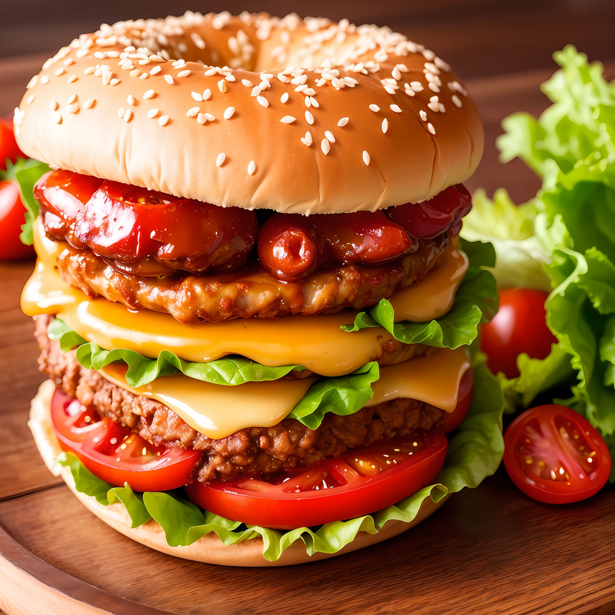 best quality, ultra high res, (photorealistic:1.4), ultra-detailed,incredibly detailed, foil package, big mac, fried meat, wet lettuce, melting cheese, tomatoes