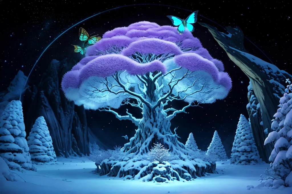 Dragon's tooth tree, anthill, luminous, moth, fantasy