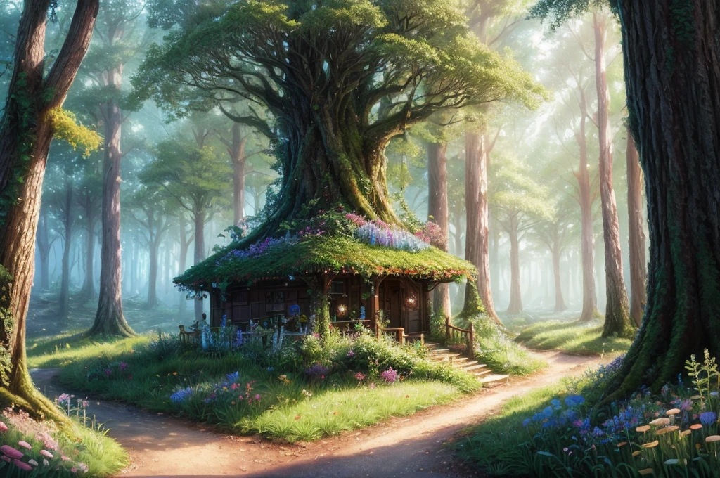 masterpiece, best quality, high quality,extremely detailed CG unity 8k wallpaper, An enchanting and dreamy scene of a fantasy forest, with towering trees, glowing mushrooms, and hidden fairy glens, creating a sense of mystique and enchantment, artstation, digital illustration, intricate, trending, pastel colors, oil paiting, award winning photography, Bokeh, Depth of Field, HDR, bloom, Chromatic Aberration ,Photorealistic,extremely detailed, trending on artstation, trending on CGsociety, Intricate, High Detail, dramatic, art by midjourney