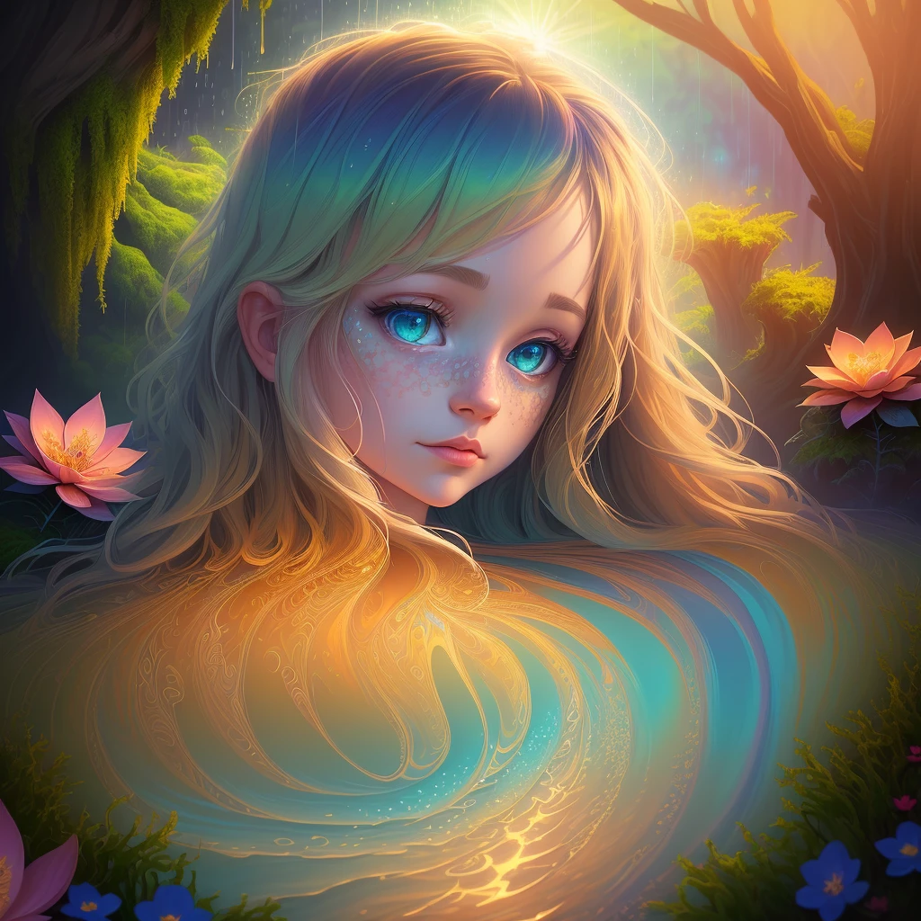 portrait a blondy head naked (sad:1.3) girl (sitting:1.2) in wood, looking up, freckles, (leaves in the hair:1.3),( tatoo on face:1.2), (tatoo:1.5),( backlight:1.5), (flowers and moss grow on the body:1.5),( earth on the body:1.5),( night:1.2), (sprinkles of rain:1.3), (dark shot:1.17), epic realistic, faded, ((neutral colors)), art, (hdr:1.5), (muted colors:1.2), hyperdetailed, (artstation:1.5), cinematic, warm lights, dramatic light, (intricate details:1.1), complex background, (rutkowski:0.8), (teal and orange:0.4), (intricate details:1.2), vignette, complex background, rutkowski, ((intricate details)), hdr, bright colors, thick lines, waves, multiple layers, foreground, perspective, fractal Thunder Dan Mumford , Dan Mumford and Alex Gray style, psychedelic surreal art, surreal psychedelic design, dream art style, illusion psychedelic art, infinite psychedelic waves, inspired by Cyril Rolando Rolando), realistic ripple structure, psychedelic art style, psychedelic art, psychedelic illustration, ((intricate details, hyperdetailed))