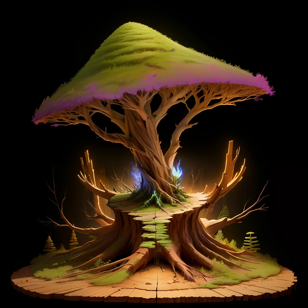 glowing broken stump hollow anthill singular realistic
