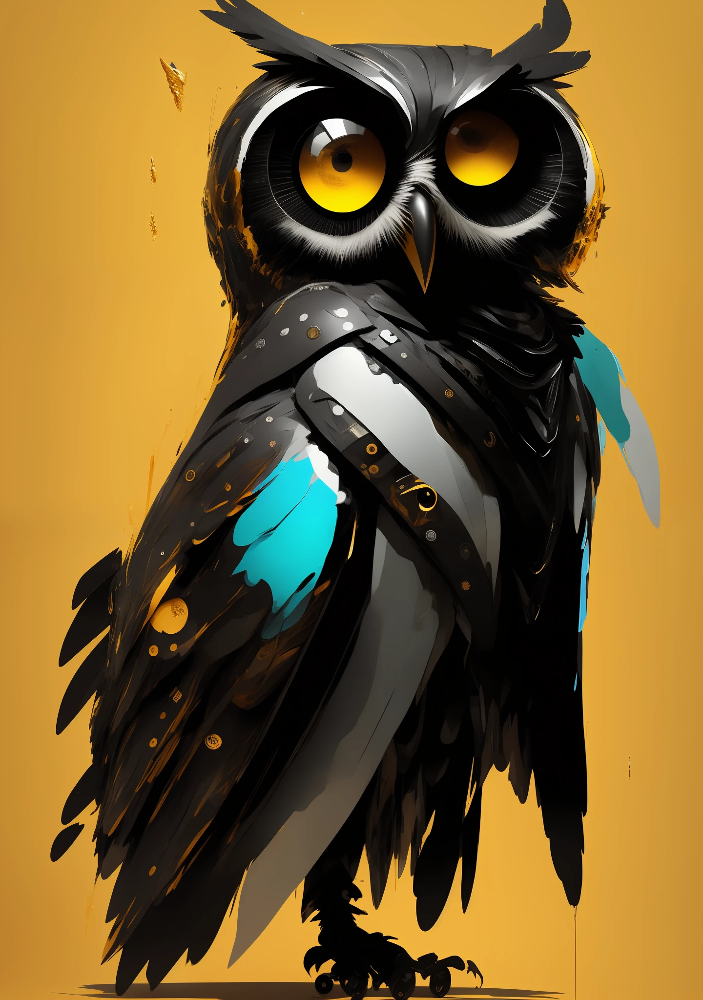 Cartoon Black Humanoid Owl with Big White Eyes Leather Jacket, Torn Skinny Jeans and Golden Front Eyes Riding a Suzuki 3d render Pixar style model made by Hiroaki Takahashi Ultra perfect 3d liquid composition art detailing fluid acrylic by Greg Tocchini, James Gilleard, Joe Fenton Kaethe, Butcher Bosch, Dan Mumford, Kandinsky art style [collage] [splashes] [scratches] [cut] [cut] [cut]