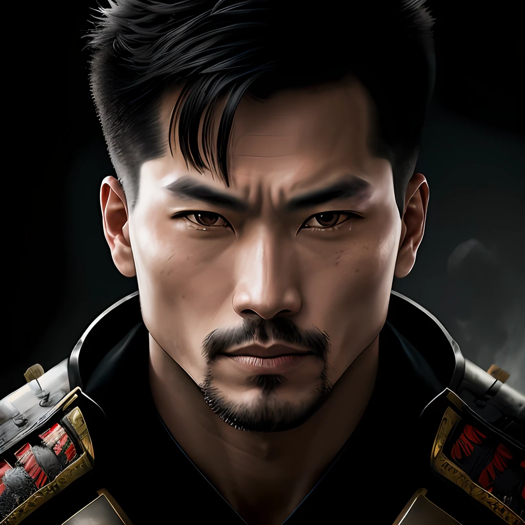 1 Samurai warrior man, short hair, self portrait, diffraction peaks, f/1.8, Nikon, high detail, UHD, masterpiece, best quality, highres, 16k