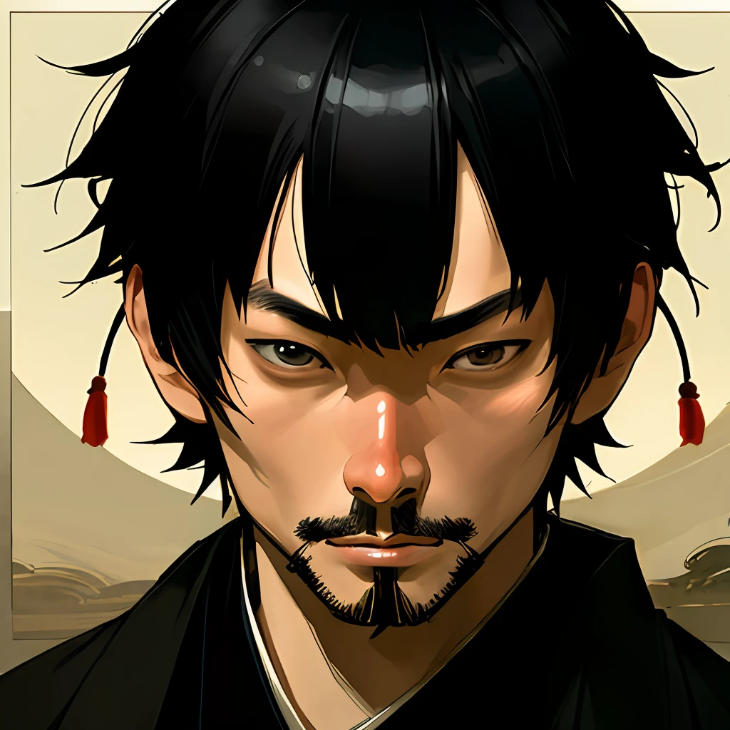 1 Samurai warrior man, short hair, self portrait, centered face, Nikon, high detail, masterpiece, best quality