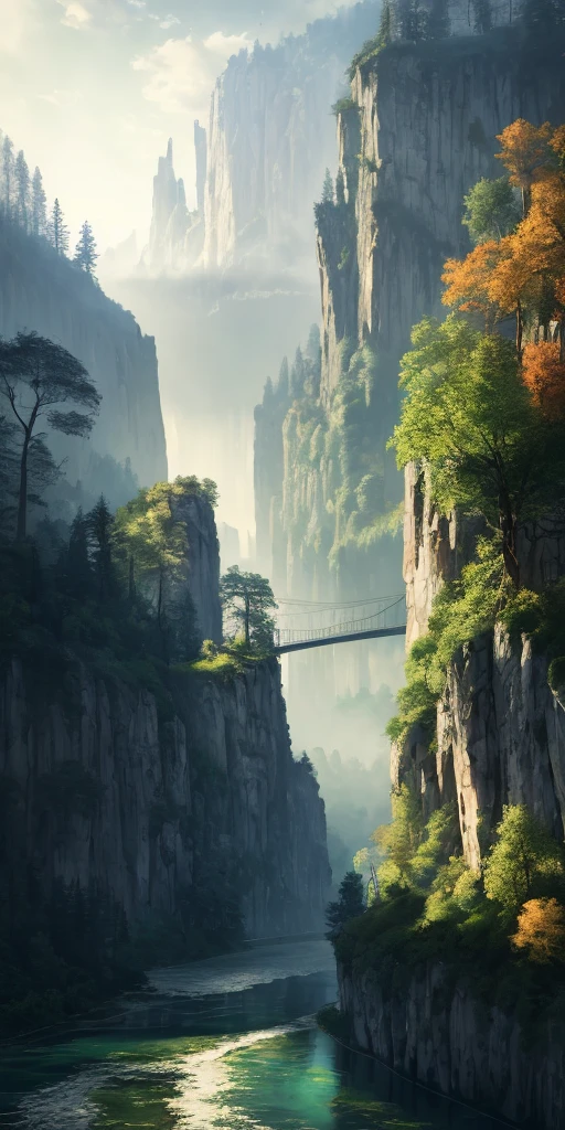 Analog style,ChromaV5,nvinkpunk,(extremely detailed CG unity 8k wallpaper),An image of a majestic river, trees on the sides, tiny waterfall, intense fog ,award winning photography, Chromatic Aberration, Detailed , HDR, Bloom, style by Monet, Pissarro, and Sisley ,trending on ArtStation, trending on CGSociety, art by midjourney
