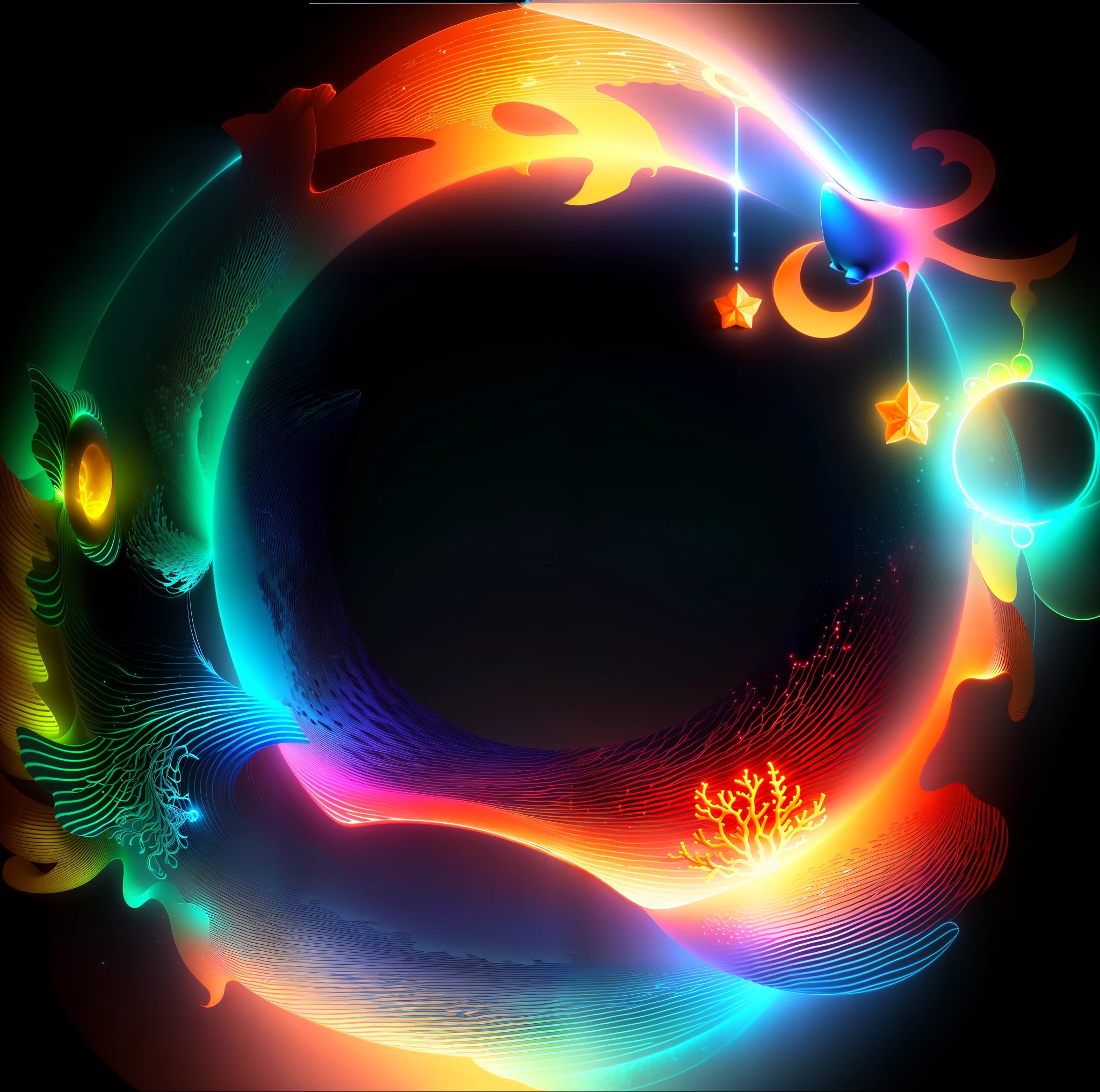 A masterpiece, best quality, (extremely detailed CG unity 8k wallpaper), (best quality), (best illustration), (best shadow), the UI interface frame design uses jungle-themed ocean elements. The avatar frame is designed in a circle, surrounded by exquisite corals and fishes, glowing particle effects, bubbles, (UI interface frame design), (natural elements), (jungle theme), (circle), (coral), ( Colorful Fish), (Glow), (Particle Effect). (multiple views of the same avatar frame), isometric 3D, octane rendering, ray tracing, ultra detailed