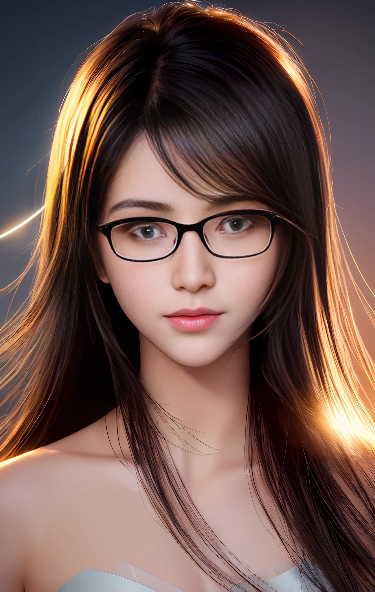((Best Quality, Masterpiece, High Resolution)), (8K UHD, High Quality, Volumetric Light, Two-tone Lighting, Edge Lighting), (1girl), (Dark Studio, High Detail Skin: 1.2, High Resolution: (4K, 8K), DSLR, Soft Light), ((Short Shoulder Length, Half Side Face, Backlight, Transparency), (Sven Beauty with Glasses, Beautiful Face, Physical, Tyndall Effect)), (Background Bokeh), , Photos)