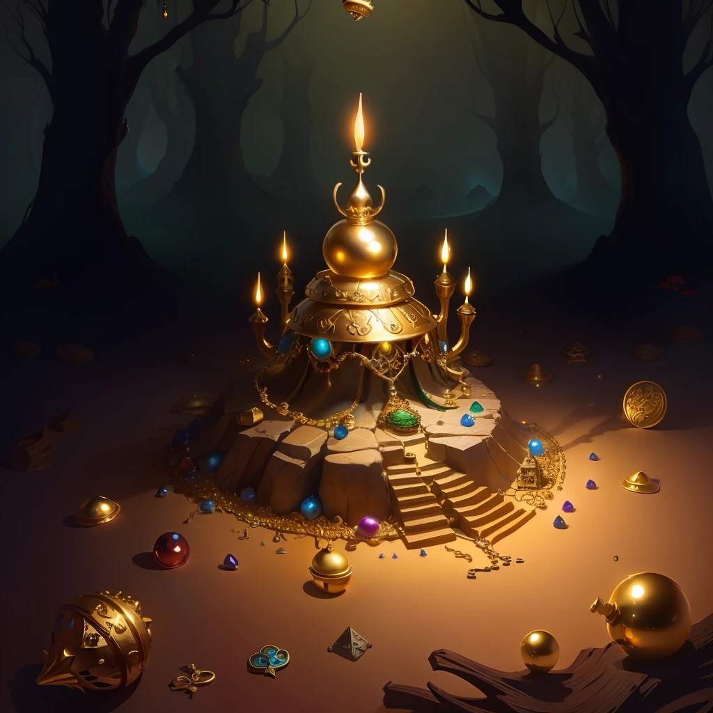 ant hill filled with treasure and jewelry, fantasy ambiance
