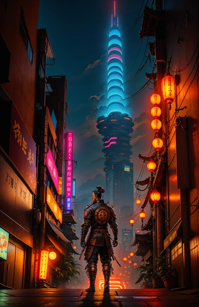 Title: "Samurai of the Cybernetic Streets: The Legacy of the Dragon"
Character Description:
You are Takeshi Hattori, a lone samurai in a futuristic cyberpunk world where the line between technology and humanity has become blurred. Born on the streets of Neo-Tokyo, an opulent and decadent city, you carry with you the burden of a turbulent past and an unbreakable thirst for justice. His imposing figure is adorned with the traditional garments of a samurai, updated with cybernetic elements and modern details, representing his adaptation to new realities.
Scenario Description:
Neo-Tokyo stretches out before you, a gigantic metropolis where futuristic skyscrapers mingle with ancient temples and paper lanterns float through the bustling streets. The city breathes a unique atmosphere, combining traditional Japanese aesthetics with the advanced technology of the twenty-first century. In this city steeped in neon and holograms, Japanese culture and cyberpunk influence intertwine in a harmonious and disturbing way.
On the city skyline, the iconic silhouette of a Japanese dragon rises majestically A huge holographic projection with intricate details, the dragon seems to dance among the clouds, its scales glowing in vibrant colors. It is a symbol of the strength, wisdom and protection that you seek to embody as a true cybernetic samurai.
Character Details:
You carry the heritage of the samurai of the past, with modern armor that respects ancient traditions. Its high-tech robotic kimono is made of sturdy and flexible materials, allowing you to move with agility and speed. Polished metal details cover the fabric, evoking a sense of invincibility, while cables and cybernetic circuits intertwine throughout the suit, connecting you to the technological reality around you.
A katana, his faithful companion, rests sheathed on his back. The sharp and gleaming blade is made of an advanced alloy of metals