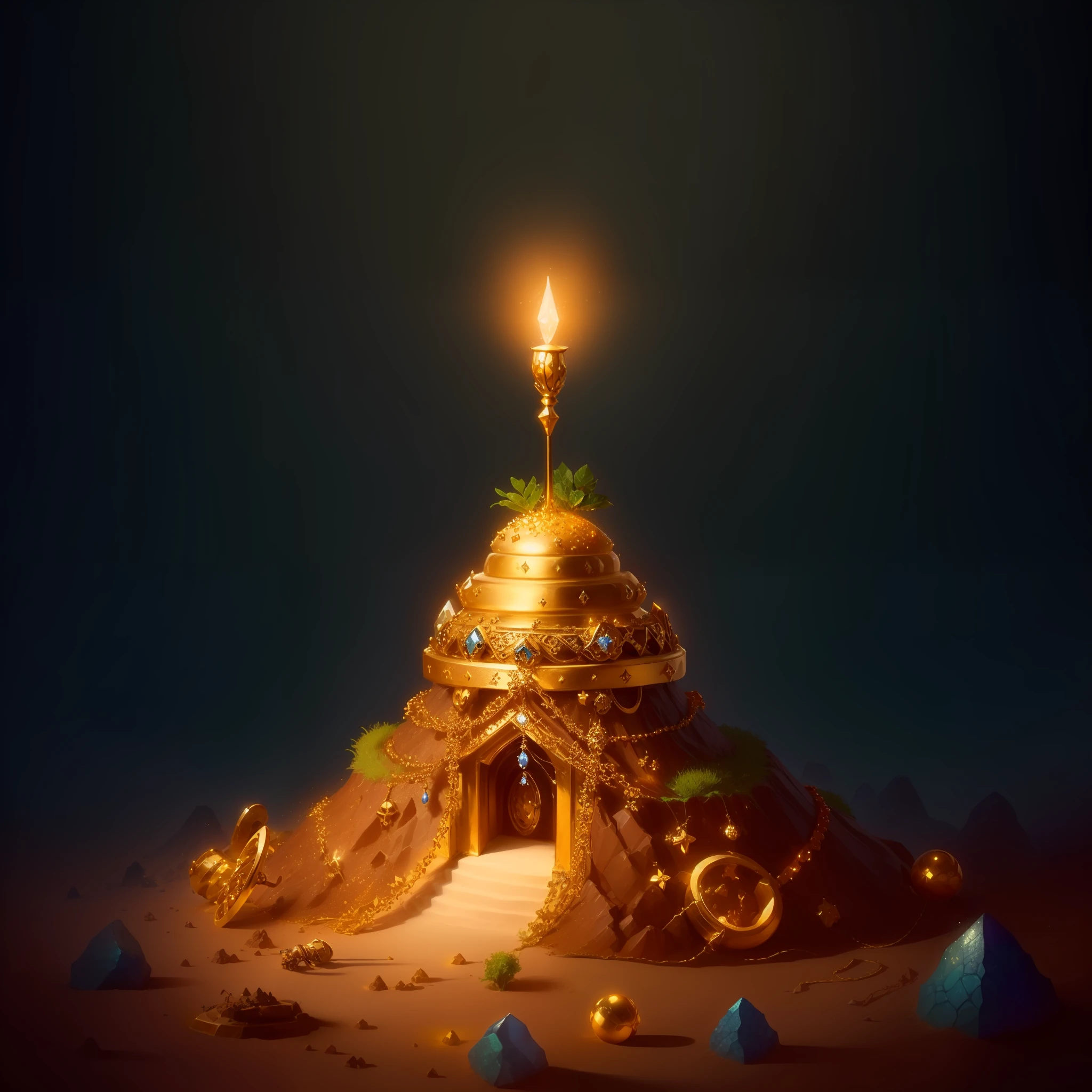 ant hill filled with treasure and jewelry, fantasy ambiance