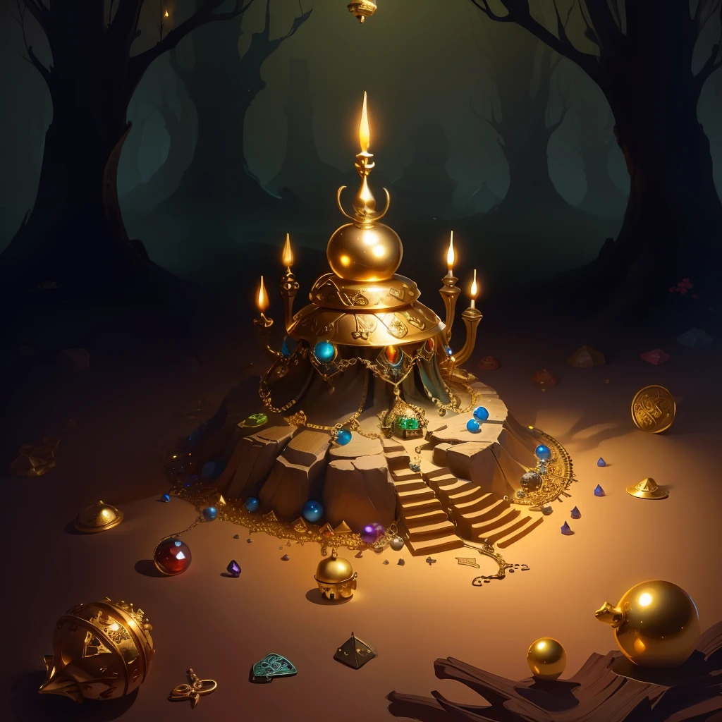 ant hill filled with treasure and jewelry, fantasy ambiance