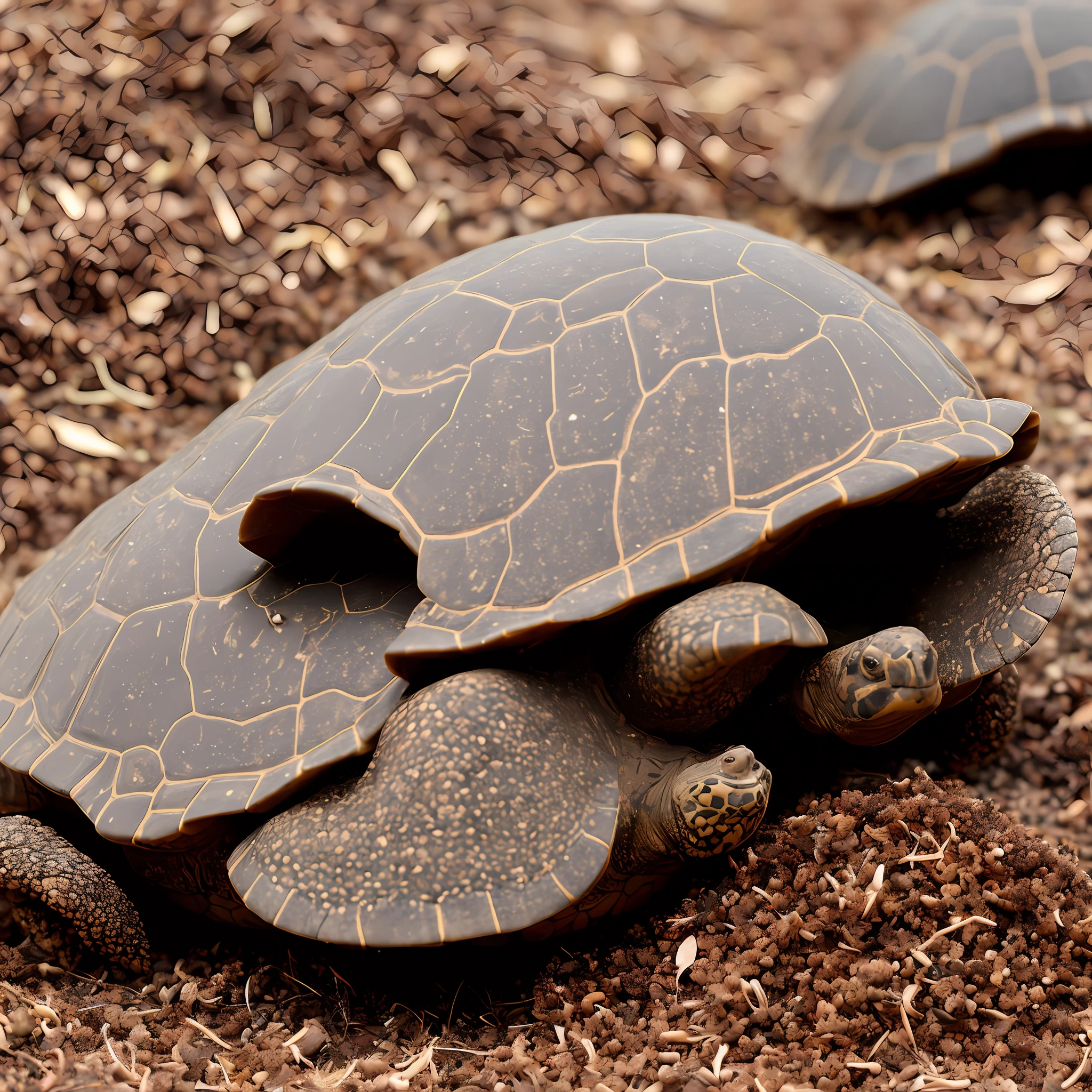 Tortoise-shaped anthill with red holes, skunk-shaped