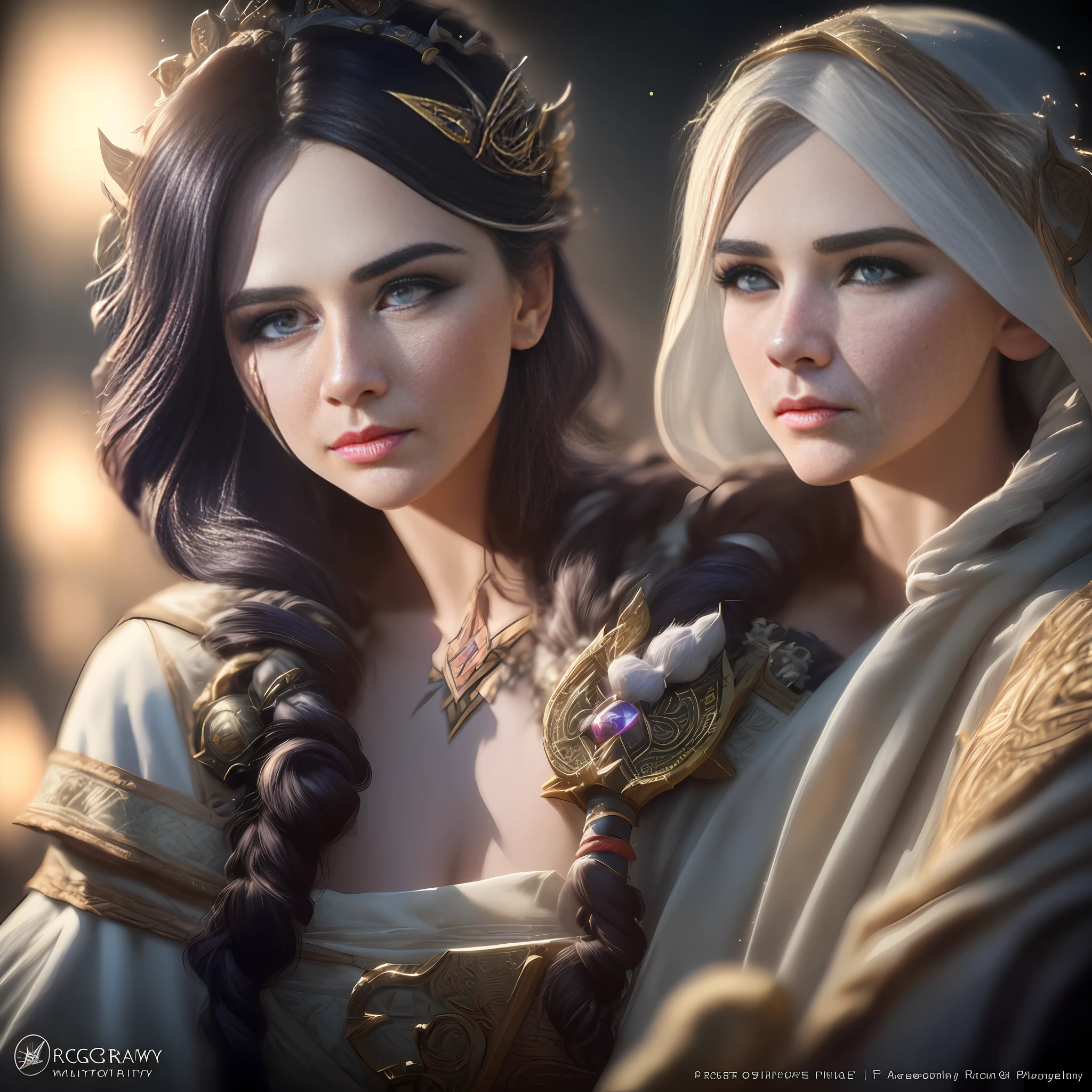 Realistic role-playing face portrait painting of a beautiful rpg champion, pastel color, intricate details, fantasy, universe, intricate magical embroidery, very detail hair, very detail eyes, intense face, [elden ring|d &amp; d] concept art, rpg portrait, octane render, cinematic lighting, (soft shadow:1.2), close up, depth of field, splash art, art by wlop and, greg rutkowski