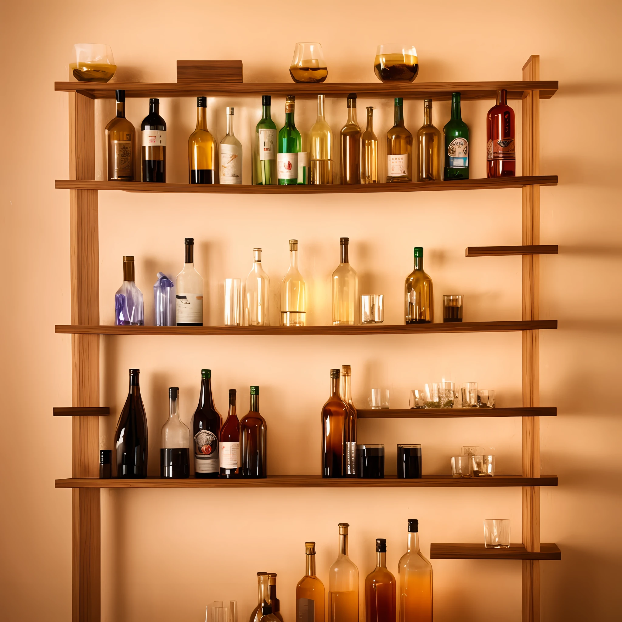 shelves holding several bottles of alcohol and booze
