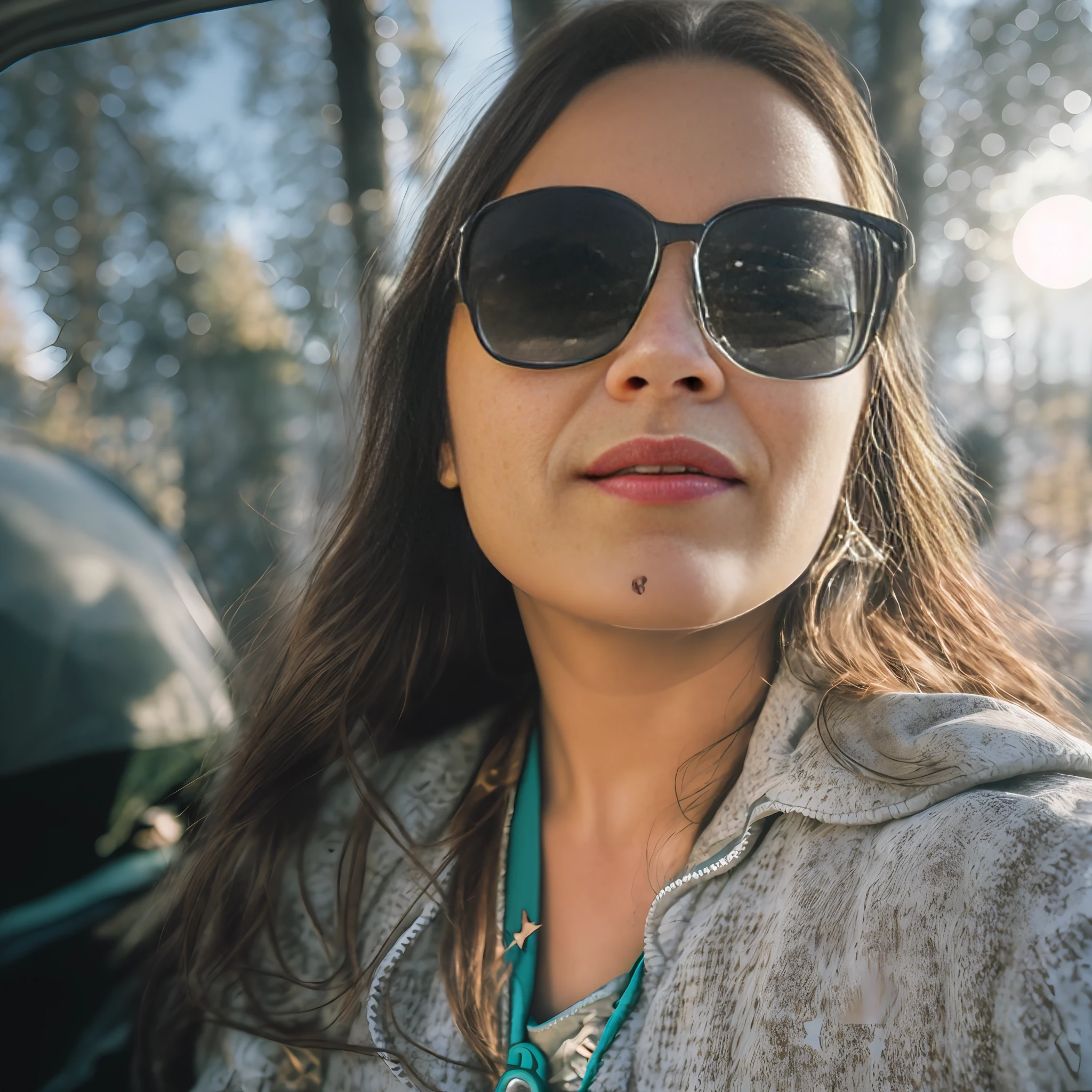 1 woman((upper body selfie, happy)), masterpiece, best quality, ultra-detailed, solo, outdoors, (night), mountains, nature, (stars, moon) cheerful, happy, backpack, sleeping bag, camping stove, water bottle, mountain boots, gloves, sweater, hat, flashlight, forest, rocks, river, wood, smoke, shadows, contrast, clear sky,
analog style (look at viewer:1.2) (skin texture)
(film grain:1.3), (warm hue, warm tone)