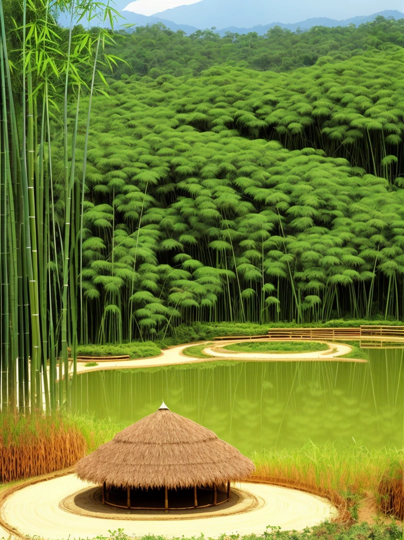 anthill with bamboo forest and a little lake
