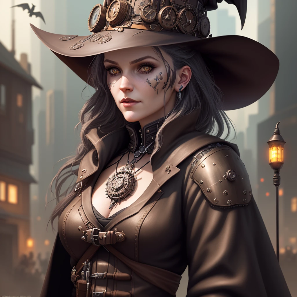 witch on her broom| Detailed face| Steampunk| Cyberpunk| Cyborg| Complex details| at scale| Hyperrealistic| Film Lighting| Digital Art| Concept Art