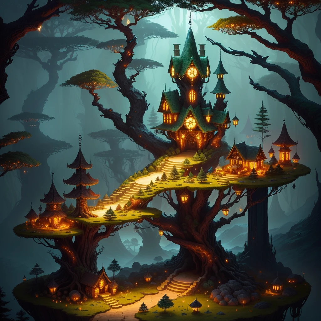 anthill's base filled with piles of gold and treasures and jewelry, fantasy forest ambiance, midnight fantasy forest