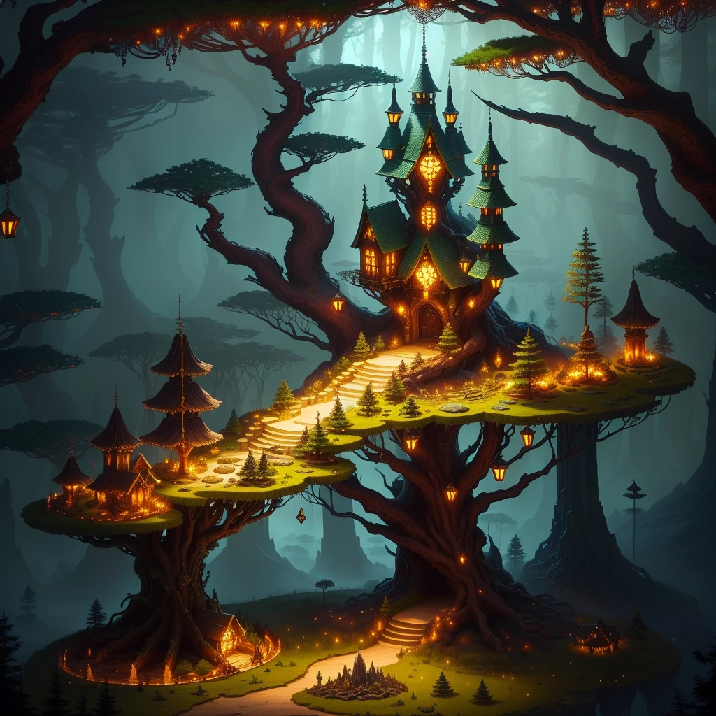 anthill's base filled with piles of gold and treasures and jewelry, fantasy forest ambiance, midnight fantasy forest