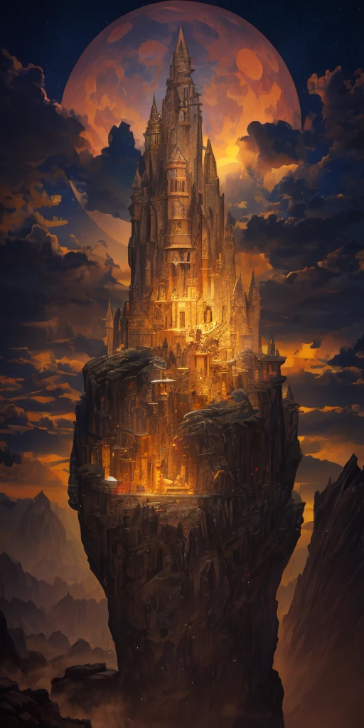 masterpiece, the best quality, high quality, extremely detailed CG unified 8k wallpaper, landscape, outdoor, sky, clouds, night, cloudy sky, big moon shines, huge stone wall hidden in the mountains, a group of people trying to open it, award-winning photography, bokeh, depth of field, HDR, bloom, color difference, realism, very detailed, trends on artstation, trends on CGSociety, intricate, high detail, drama, midjourney art