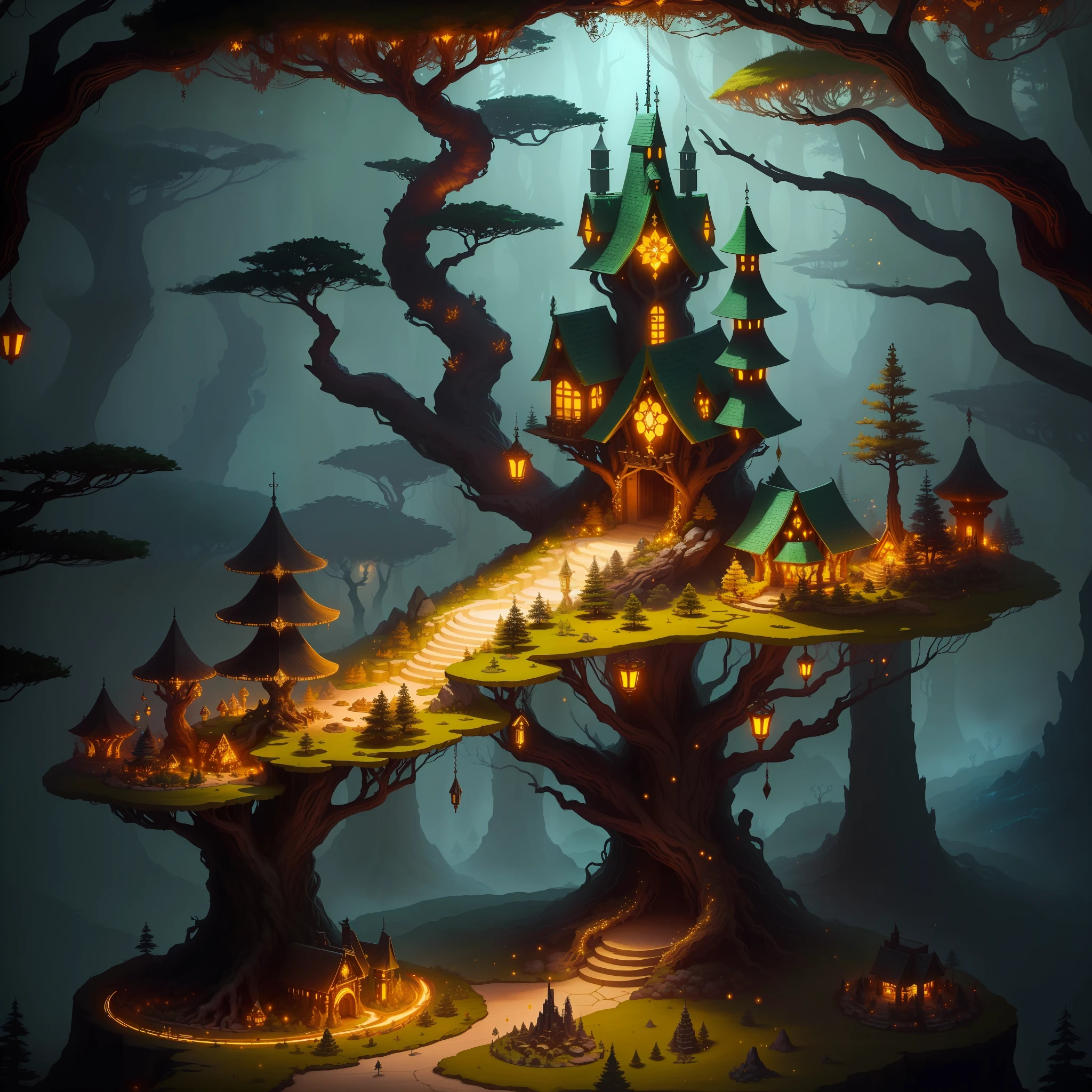 anthill's base filled with piles of gold and treasures and jewelry, fantasy forest ambiance, midnight fantasy forest