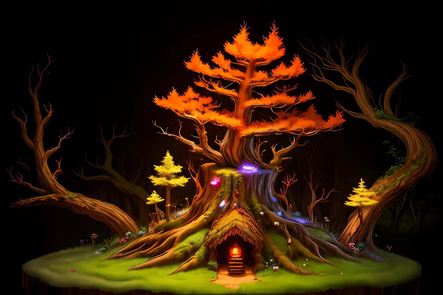 fantasy redwood stump as anthill, vivid, epic, art