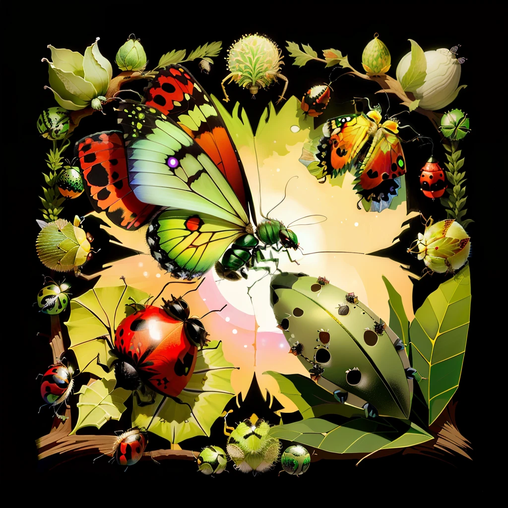 Luna moth, Ants, Anthill, forest, fireflies, ladybug