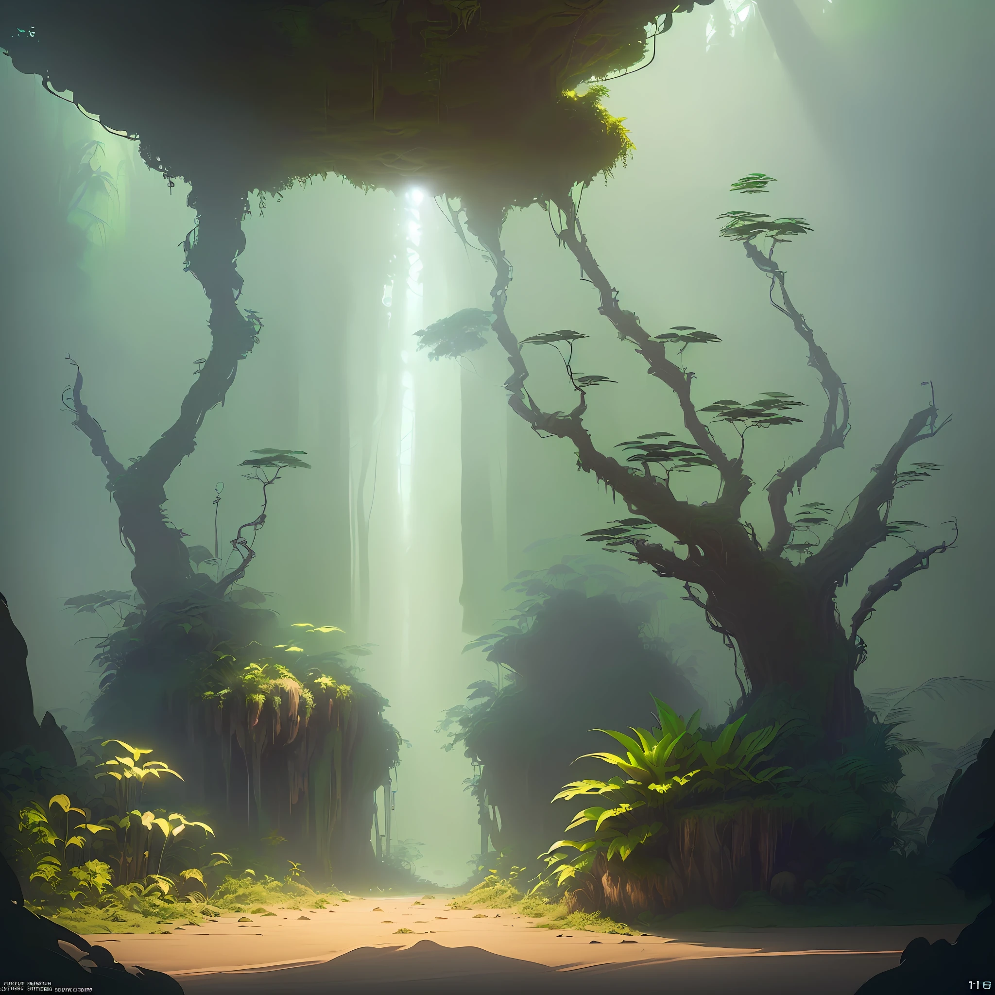 ((Environmental Concept Art, Concept Art Illustration, Mystery Science Fiction Concept Art)::1.3),(((1 person)),On Logs,Lush Alien Landscape,Next to Alien Plants,((Interior of Alien Jungle,Conceptual World Art,Environmental Design Illustration)::1.2),Dense Leaf Branches,Award Winning Works,Wallpaper 4K,(((Liang)) Artist,((Award-Winning Artist))) 8K
