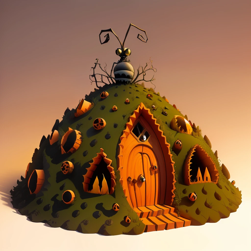 high quality, detailed ant hill in the style of Tim Burton Nightmare Before Christmas