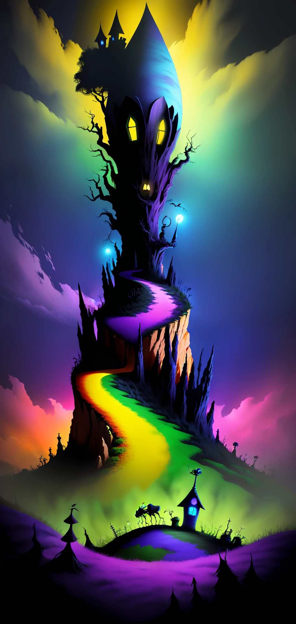 high detailed, coloful, ant hill in the style of Nightmare Before Christmas