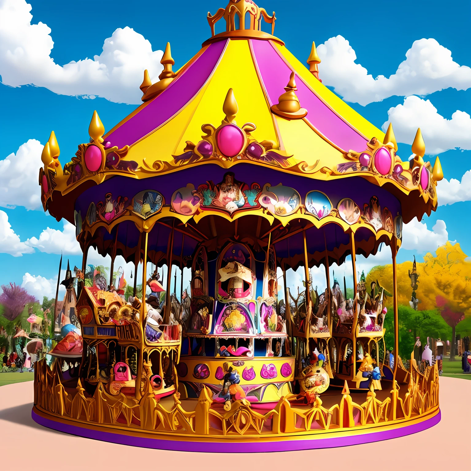 high detailed. Colorful Ant Hill carousel in the style of Willy Wonka and Nightmare Before Christmas