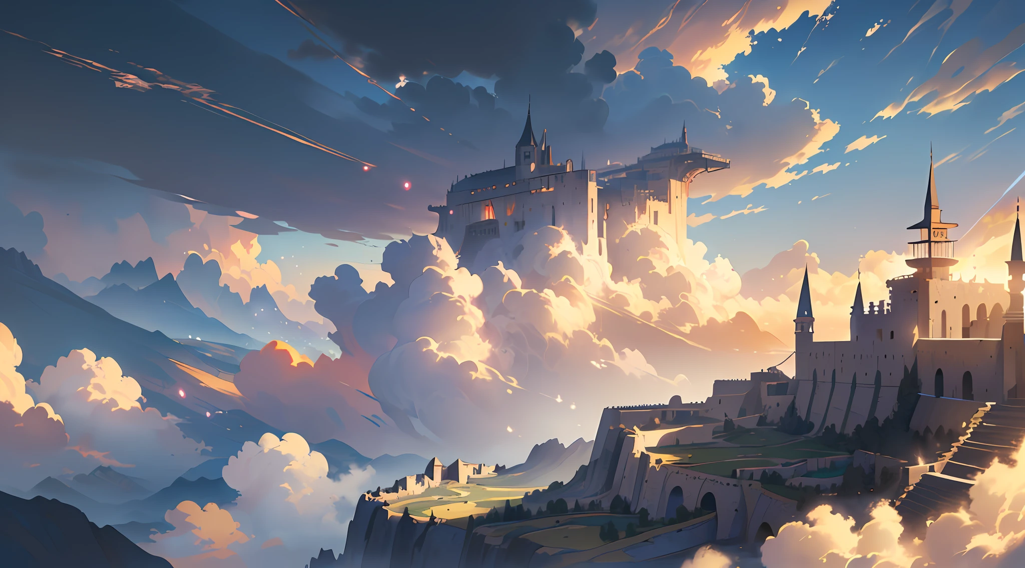 (Ultra detailed), (masterpiece), (best quality), (very detailed CG unit 8k wallpaper), (((extremely wide shot)))), ((a medieval explorer)), male, exploring, deformed clouds, back view, a hill, (((Citadel)), male anatomy, soft light, conceptual art, dramatic, cinematic, highly detailed, stylized wallpaper, (((air view)) --v6