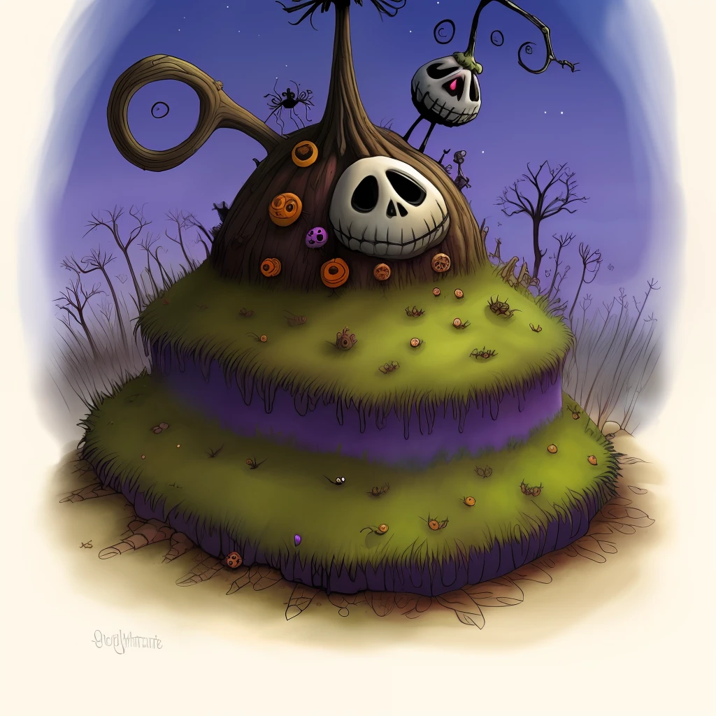 high detailed, dark and spooky ant hill, Nightmare Before Christmas, colorful, oogy boogy