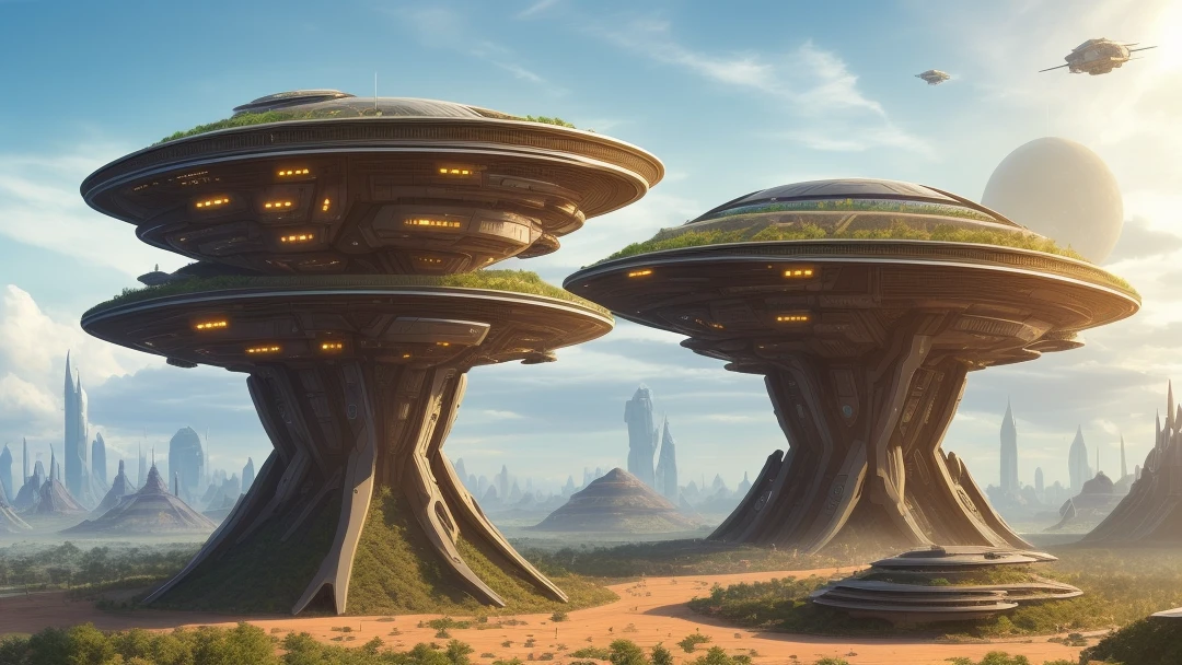 an anthill city hovering over the ground, futuristic, science fiction