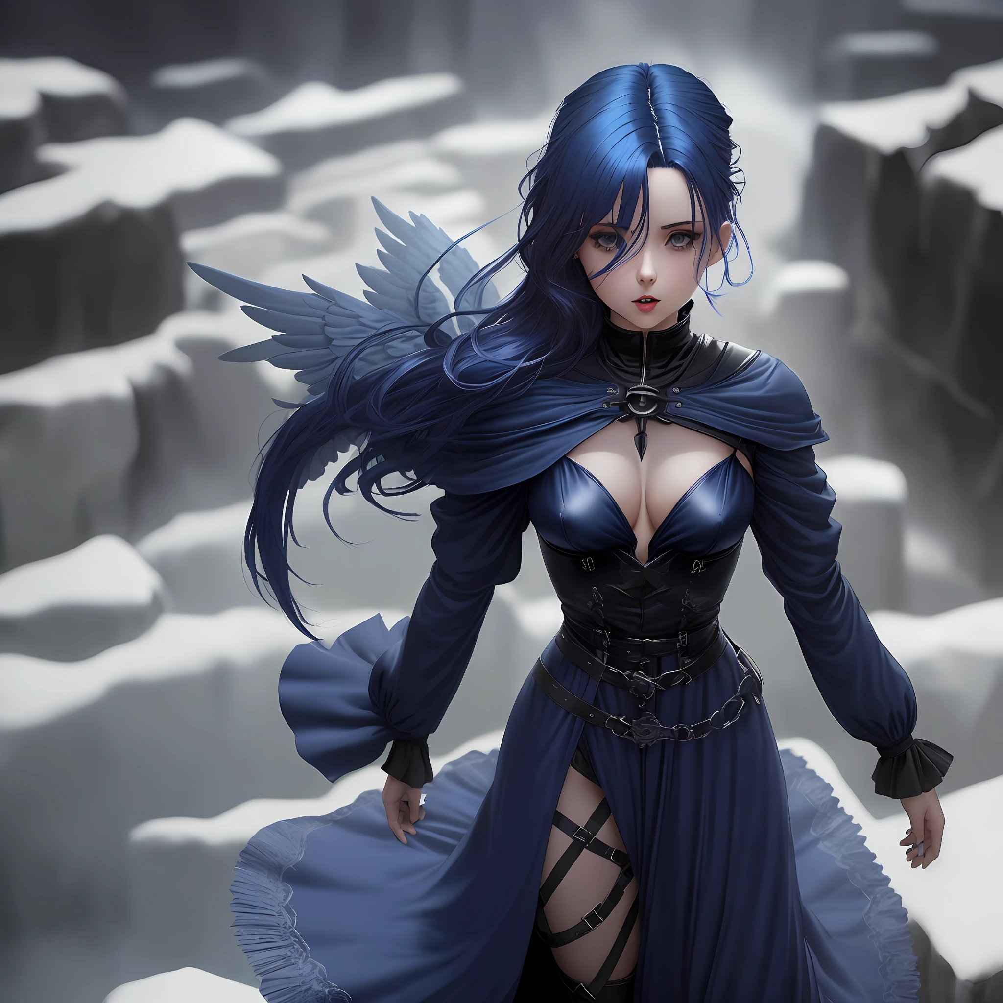 The female angel of death (small boobs, dark-blue hair), obra prima, anime, luzes e sombras dramáticas,