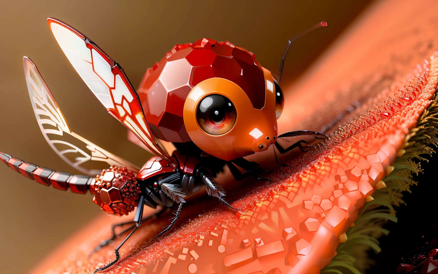 cute anthill covered with red crystal with cute red dragonfly on top, fanatasy,art