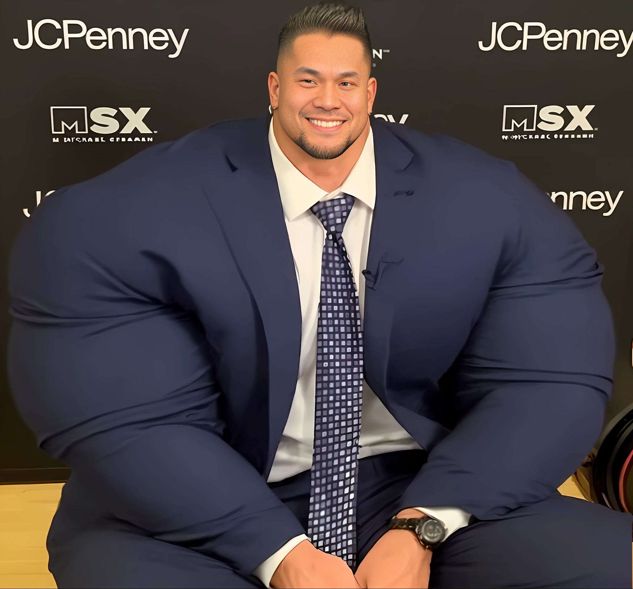 A close up photo of yami sukehiro, muscular, huge muscles, hyper muscles, hyperrealistic, goatee, black hair