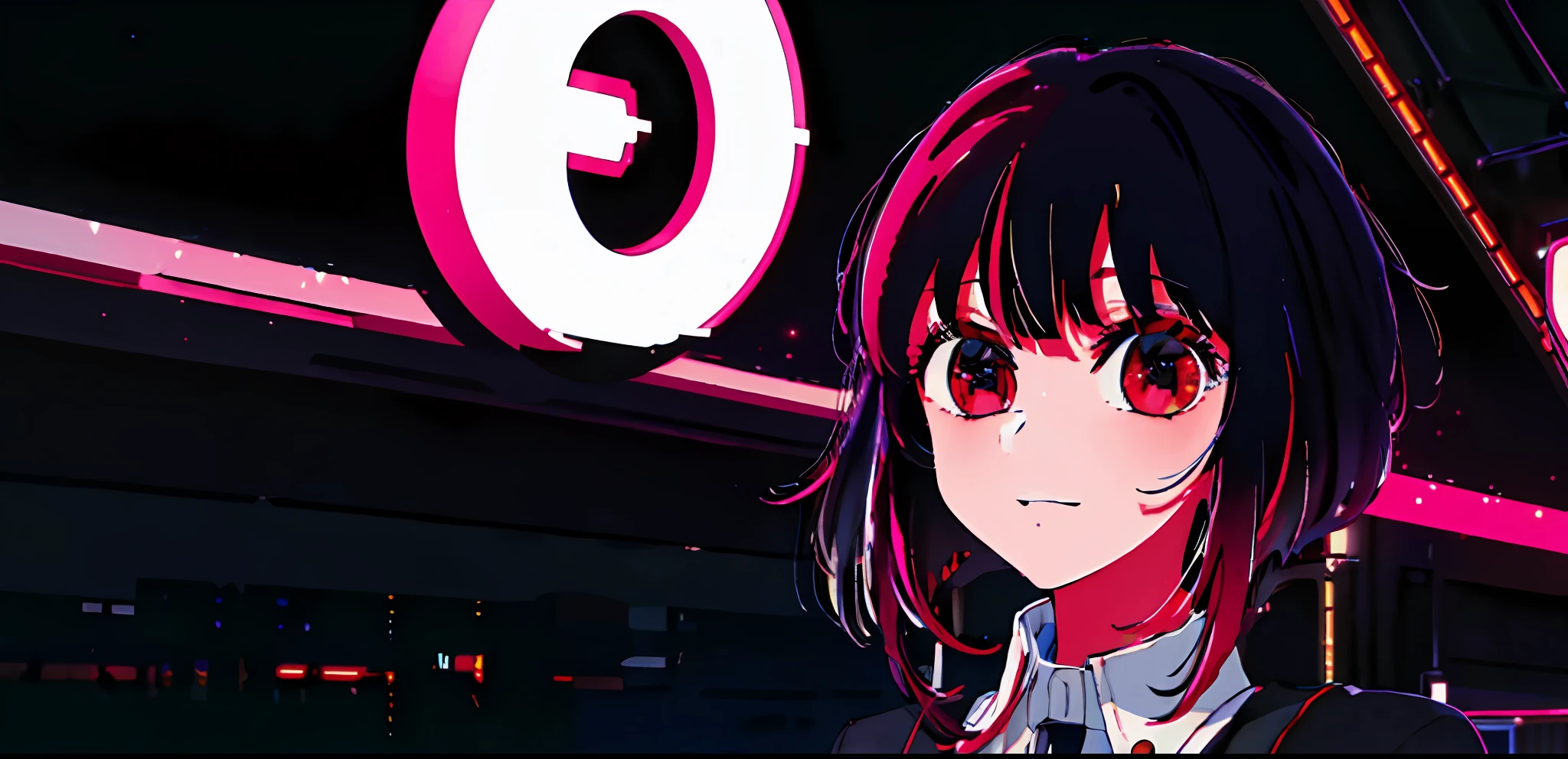 1girl, solo, black sweater uniform, bangs,happy,posing, multicolored hair, (masterpiece:1.2), highres, best quality, 8k, Night neon city Tokyo background, white hair