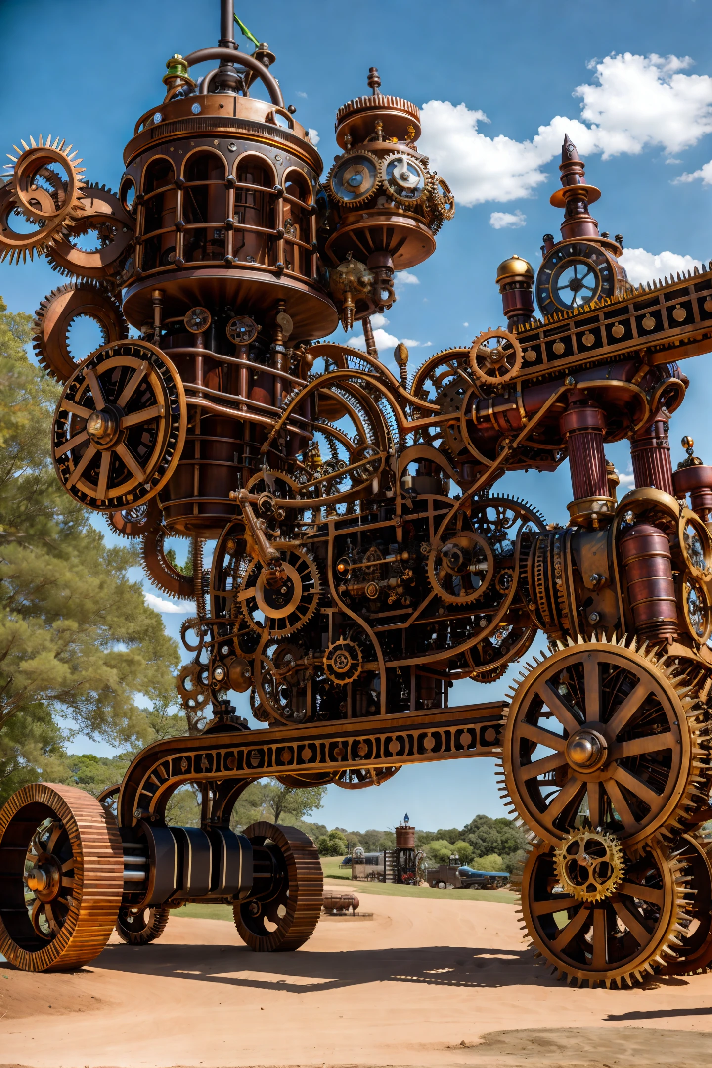 a mechanical anthill, in the style of steampunk, lots of gears, lots of steam