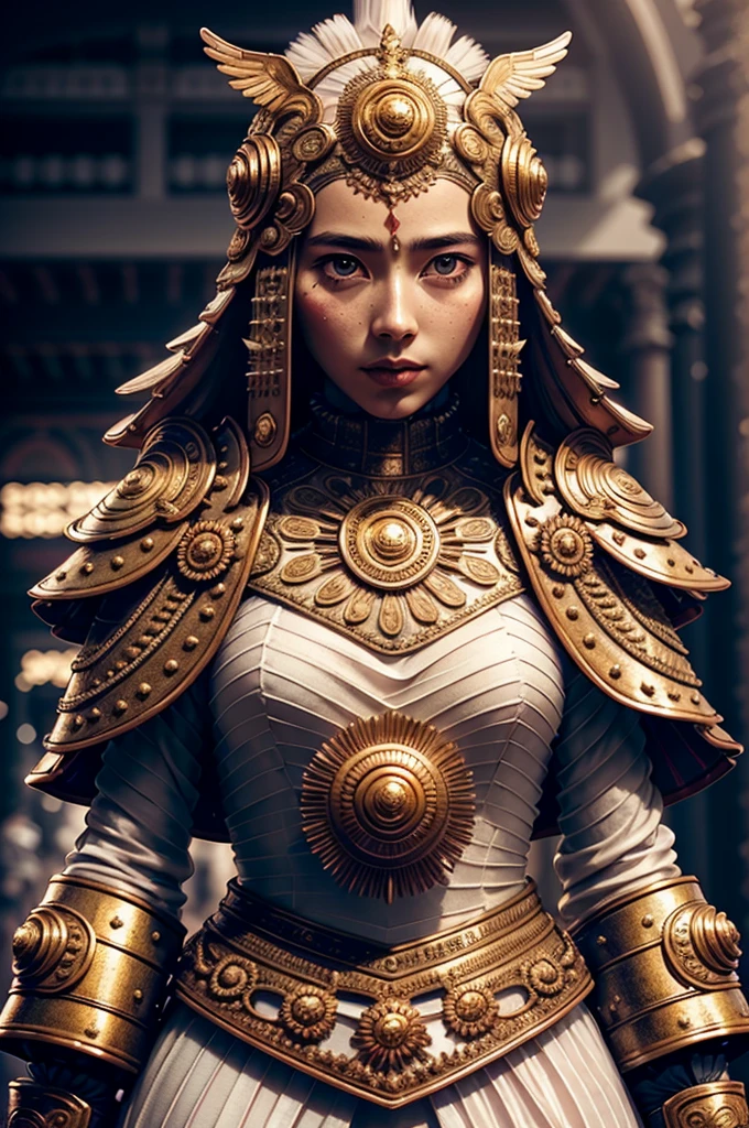 (Masterpiece:1.2), best quality, (illustration:1.2), (ultra-detailed),Eye focus,(Masterfully crafted Glow, pink lens flare), (Cinematic background), hyper details, (delicate detailed), (intricate details), octane render, hdr, (hyperdetailed:1.15), (soft light:1.2), extremely beautiful girl,(supermodel:1.3), woman made up from paint, entirely paint, splat, splash, (long dark hair:1.1),(glowing eyes), ((makeup)),(Cinematic masterpiece), delicate, powerful, splashes of colour absolutely eye-catching, (Cinematic headlight), ((caustic)), dynamic angle, beautiful detailed glow, ambient occlusion, ambient light, raytraced reflections,(best illumination, an extremely delicate and beautiful), ((cinematic light)), (soft:2), vibrant, high contrast, backlighting, big breast, intricate detailed eaba, red cape, spear, golden helm